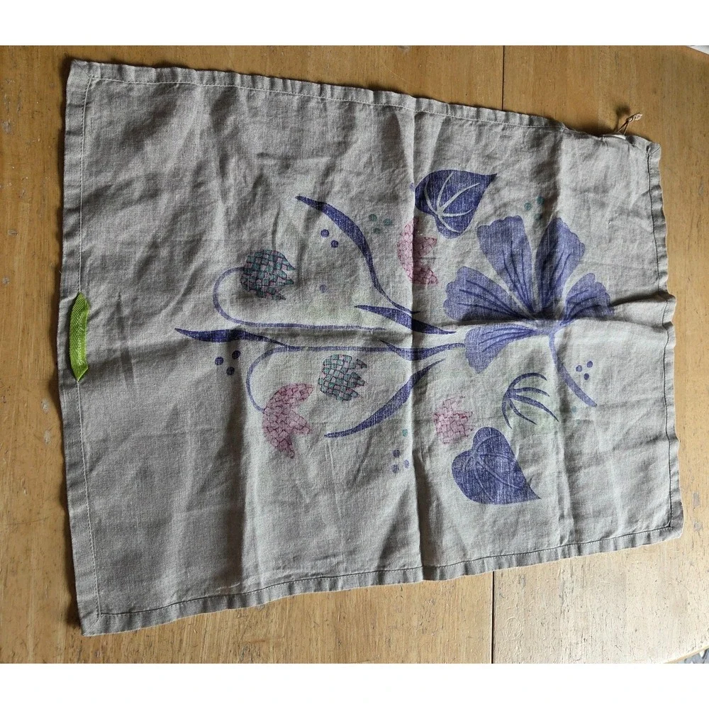 Gudrun Sjoden NEW Natural Linen Tea Towel Colorful Floral Design 25 in x 18 in